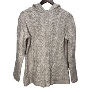 Inis Crafts Merino Wool Fisherman’s Cable Knit Hooded Sweater Size Small